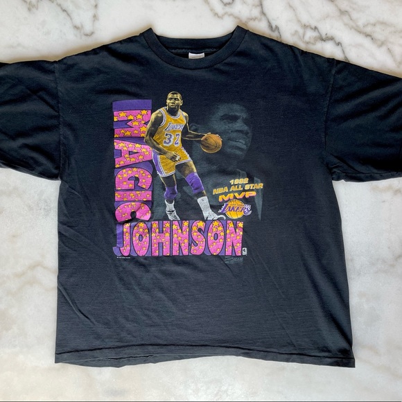 Vintage 90's MAGIC JOHNSON Los Angeles Lakers NBA Salem Sportswear XL T-Shirt - Picture 1 of 4